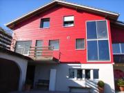 Bild 4: Integrierte Fassadenkollektoren in der Südfassade (rot lasierte Holzschalung roh)